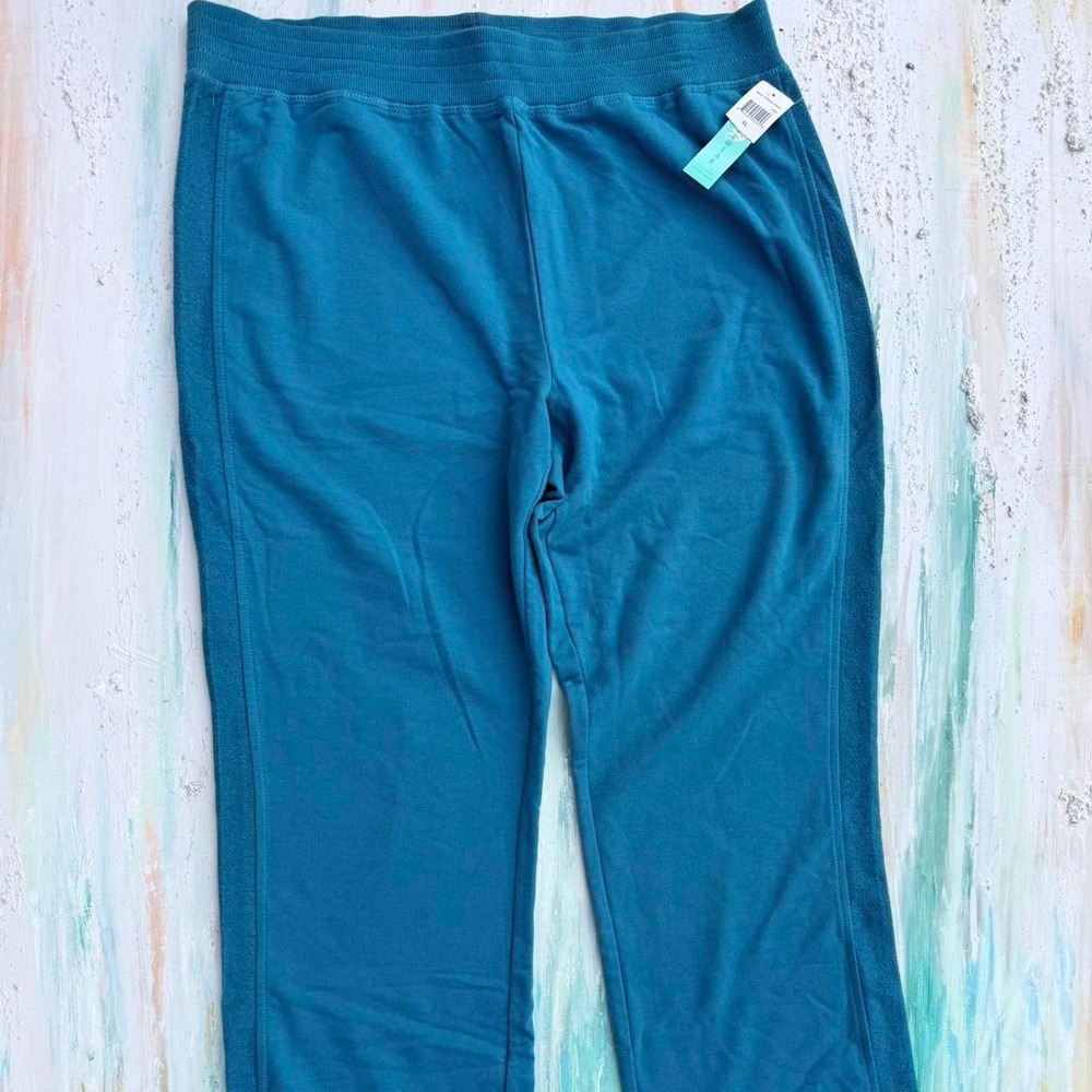 New with tags blue loungewear pants with terry cloth stripe down the sides